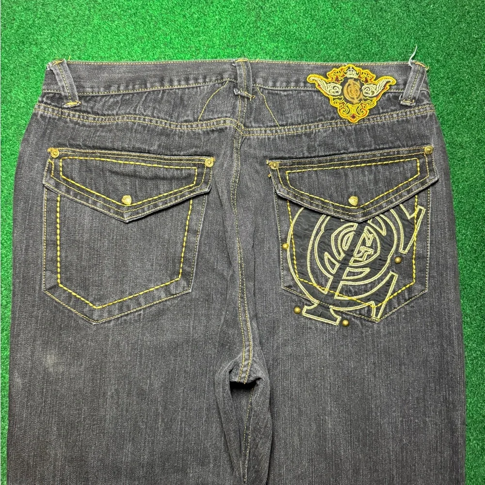 Vintage Y2K Coogi Baggy Hip Hop Embroidered Gold Black 40x32 Denim Jeans